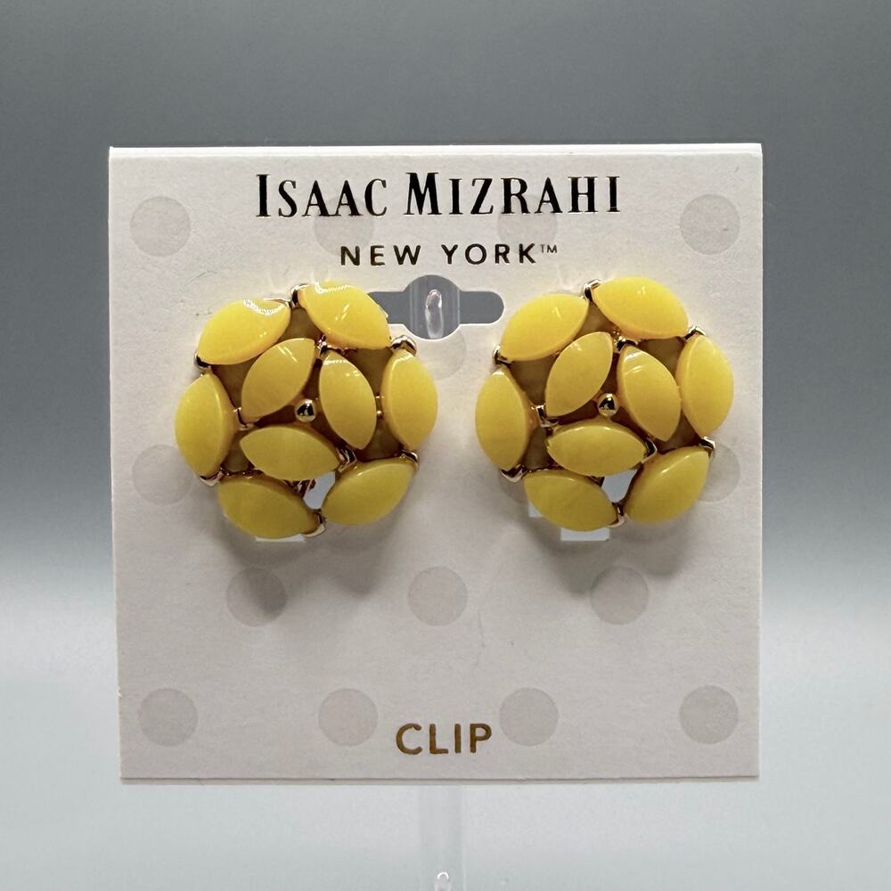 Isaac Mizrahi New York Yellow Resin Cluster Clip-On Earrings NWT